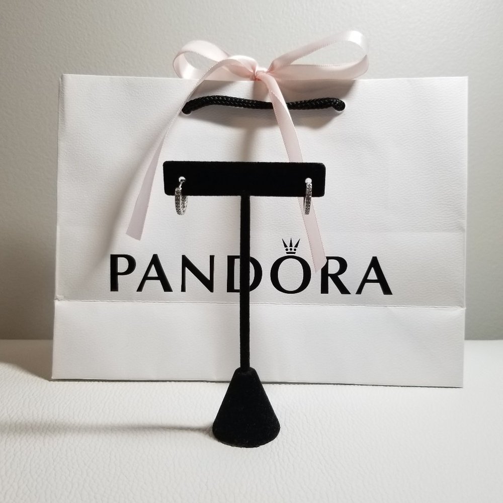 PANDORA Pave Heart hoop earrings - silver